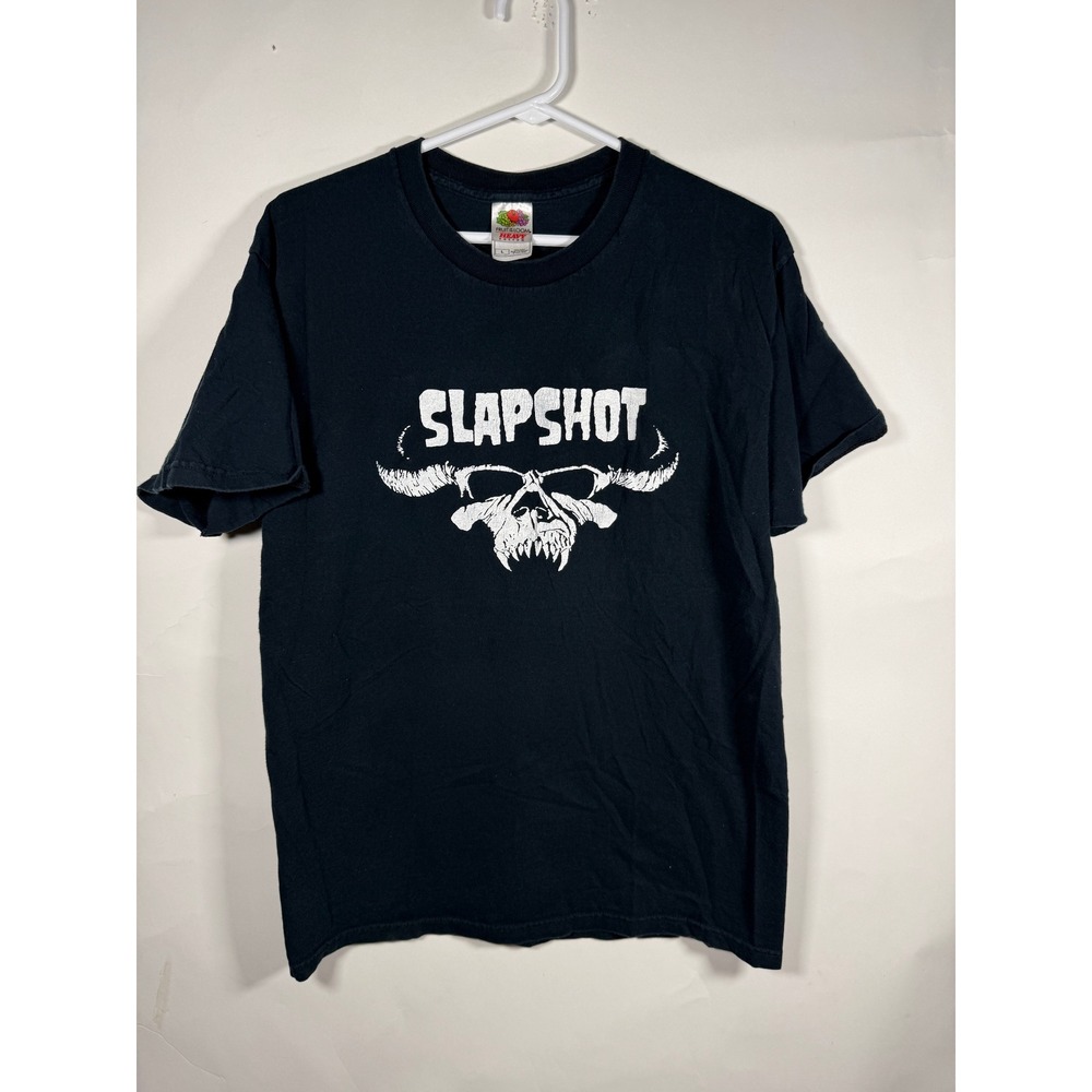 Slapshot Boston Hardcore Band T-Shirt Mens Large Black Fruit of the Loom Skull